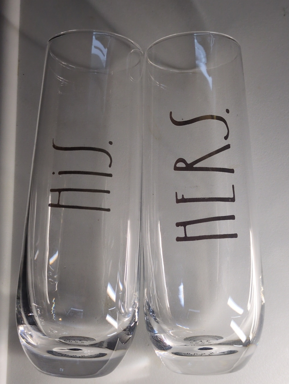 Rae Dunn 'His' and 'Hers' Glass Stemless Champagne Flutes - Set of 2